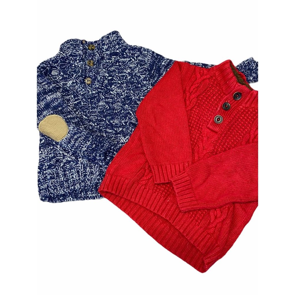 Boys 2t sweaters red cable knit and blue with arm patches cherokee little lad